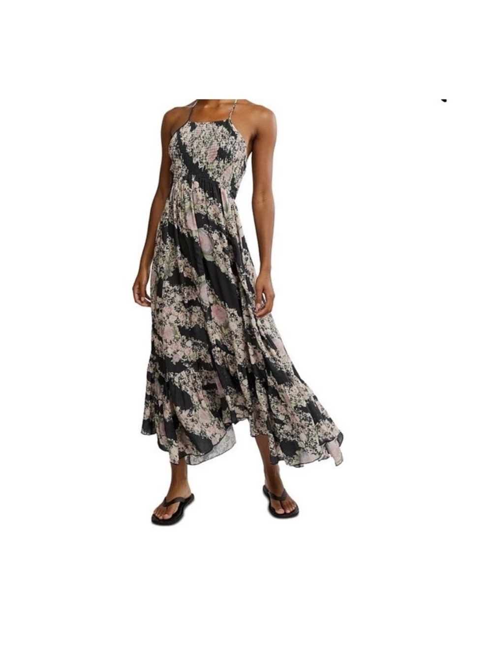Free People Heat Wave Sundress Dress Pink Black Floral Maxi Straps NWT